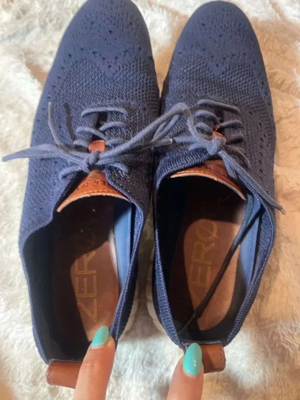 Cole Haan Men's Knit Navy Lace-Up Casual Sneakers with White Sole size 10
